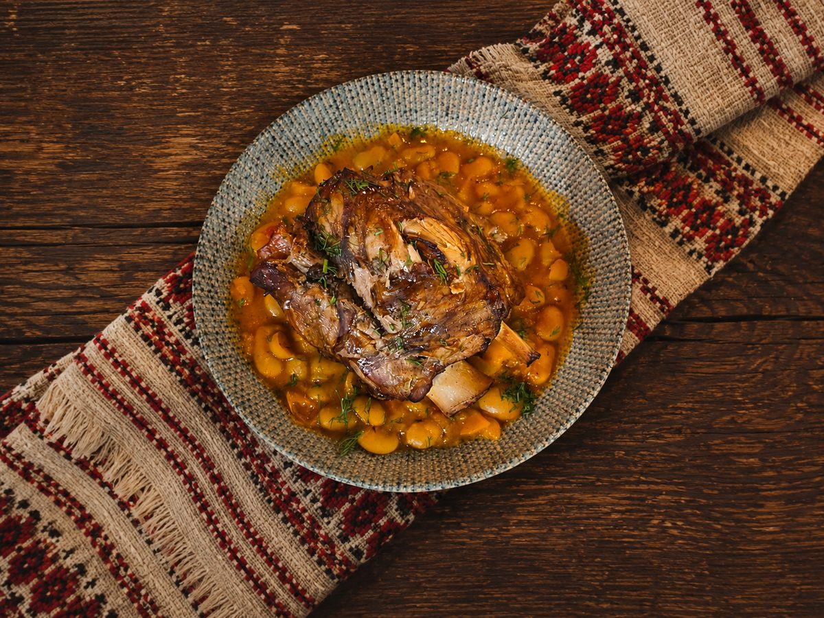 Ciolan cu Fasole - Romanian Smoked Pork Knuckle with Bean Stew